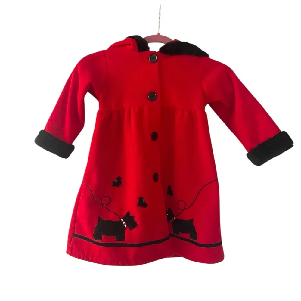 Pete’s Partner Girls Scottish Terrier Red Coat With Faux Black Fur Trim Size 4​